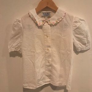 Girl french hand embroidered button down shirt 4